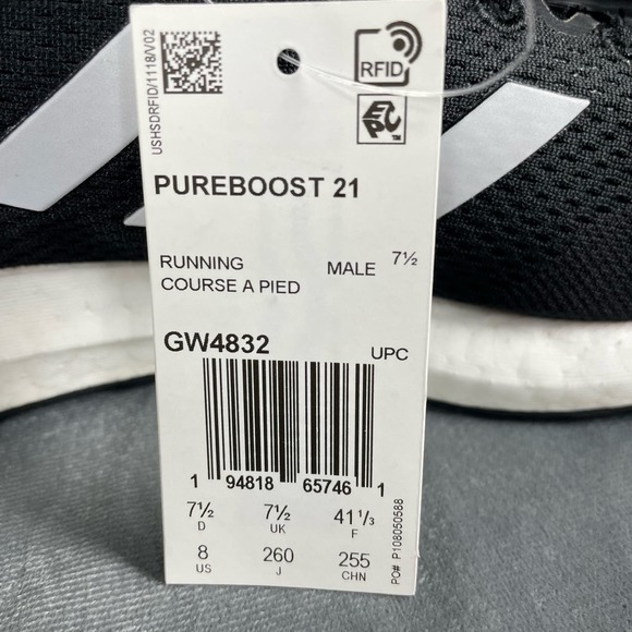 adidas Men's Pureboost 21 Running Shoe Black‎ White Size 8 Women’s Size 9 - Picture 9 of 10